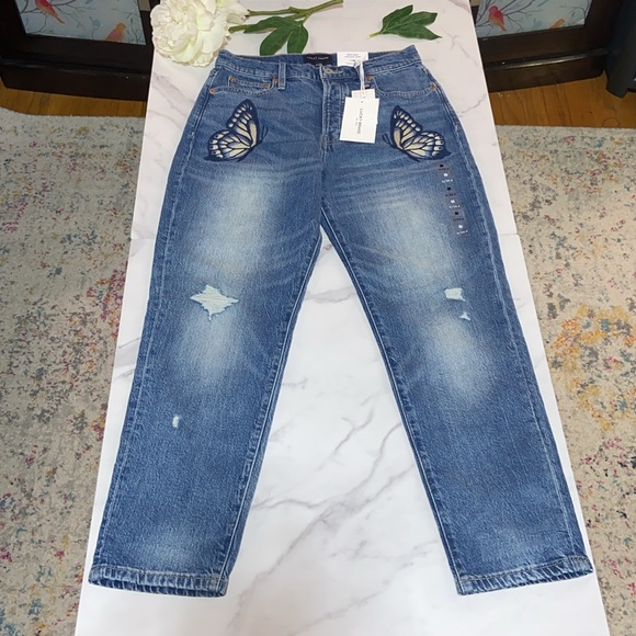 Lucky Brand High Rise Drew Mom Embroidered Butterflies - Picture 1 of 17